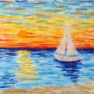 "Sailboat Sunset", 12"x12" mixed media by Ruth Warren