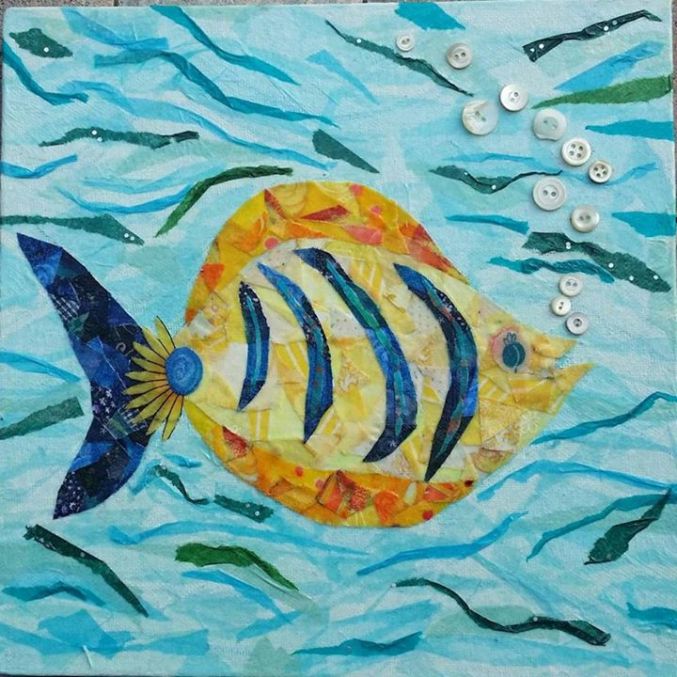 "Cheeky Fish #2", 10"x10" mixed media by Ruth Warren