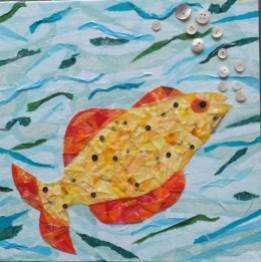 "Cheeky Fish #3", 12"x12" mixed media by Ruth Warren