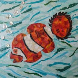 "Cheeky Fish #4", 10"x10" mixed media by Ruth Warren