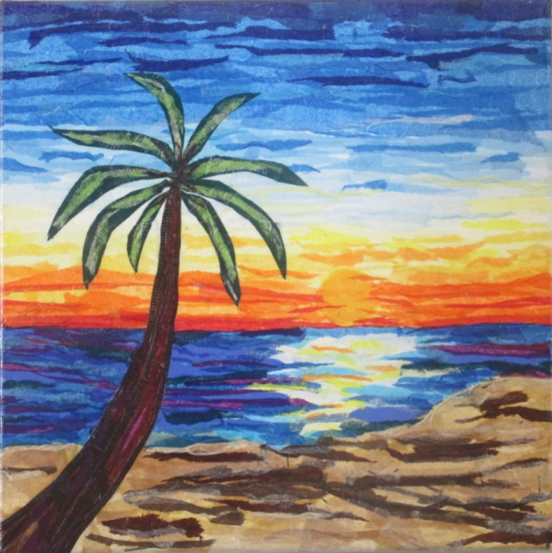 "Beach Sunset", 12"x12" tissue collage by Ruth Warren