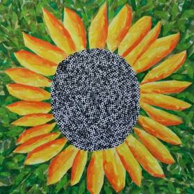 "Sunflower", 20"x20" tissue collage by Ruth Warren