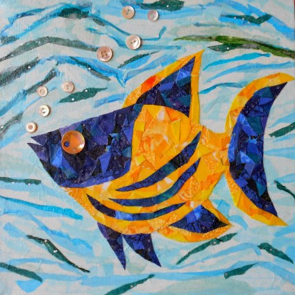 "Cheeky Fish #1", 10"x10" mixed media by Ruth Warren