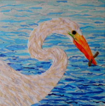 "White Egret", 12"x12" mixed media by Ruth Warren