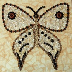"Brown and White Butterfly", 20"x20" button mosaic by Ruth Warren
